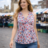 Rosie Floral Print Sleeveless Cotton Summer Top V Neck White & Pink Flowers